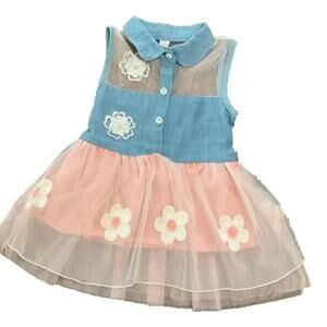 Girls Dress Pink Blue Tutu Sleeveless Flower Dress Size 3T